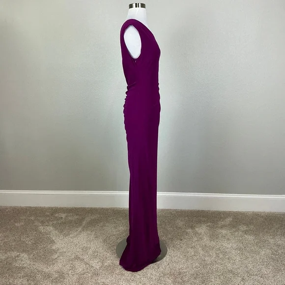 Adrianna Papell Beaded Long Column Evening Gown Fuchsia Pink Size 10 Dress - Picture 6 of 12